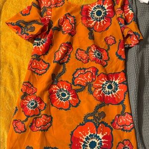 Tucker Orange Dress with Red and Blue Floral Design